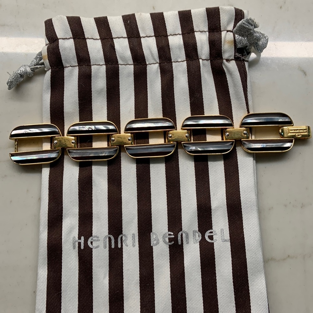 Henri Bendel brown/abalone stripe bracelet. Gold hardware